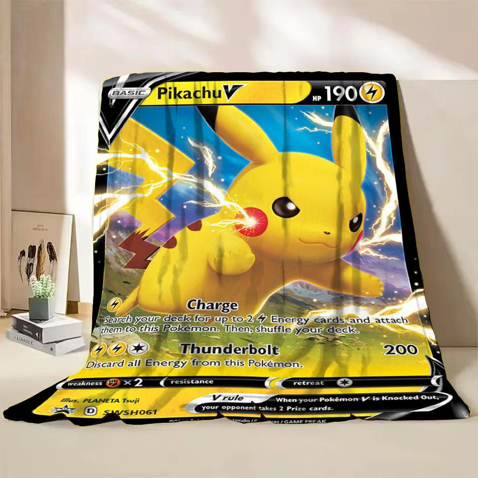 Pokémon Kaart Karakter Cartoon Flanellen Plaid Deken voor Slaapkamer Bed Bank Lunchpauze Picknick Reisdekens Kinderen Zachte Cadeaus