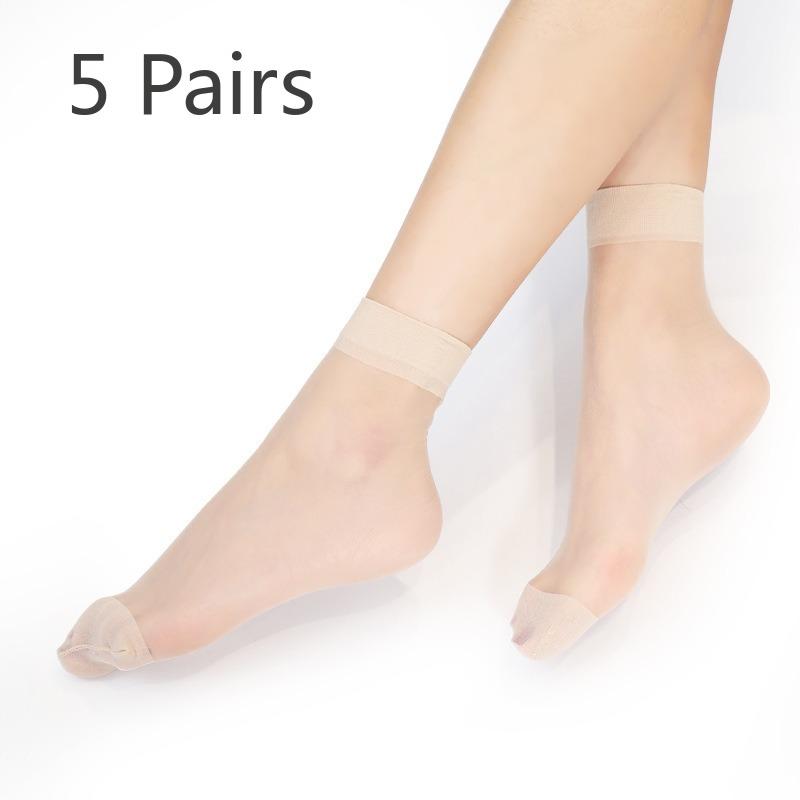 

5 пар женских летних ультратонких кристально-шелковых эластичных износостойких мерсеризованных невидимых прозрачных носков 5 Pairs телесный