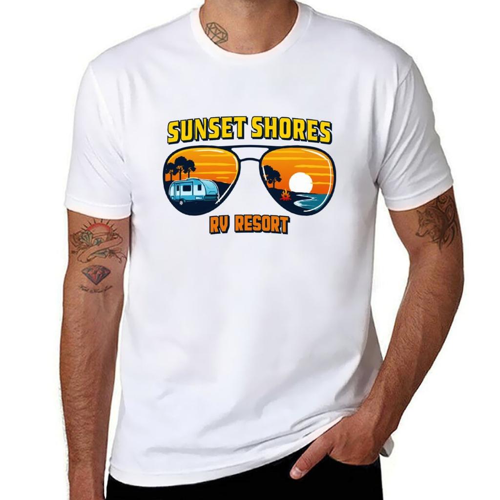 Sunset Sunglasses TShirt No Iron Casual Short Sleeve Top