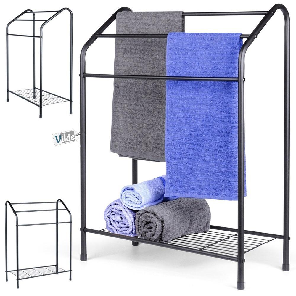 Black Metal Standing Towel Rack