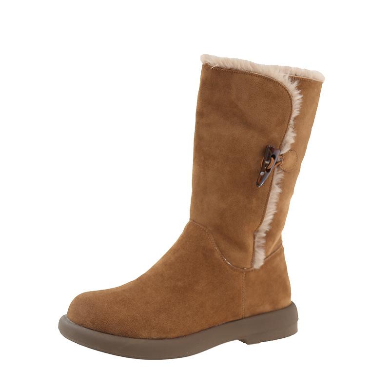 

Зимние ботинки средней высоты с плоским дном для женщин 2024 года, короткие флисовые ботинки, утолщенные пушистые хлопковые ботинки для сохранения тепла, два хлопковых сапога 35