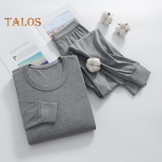 2Pcs/Set Men Homewear Suit O-Neck Long Sleeve Tops Elastic Waist Long Pants Set Solid Color Thin Pajamas Set