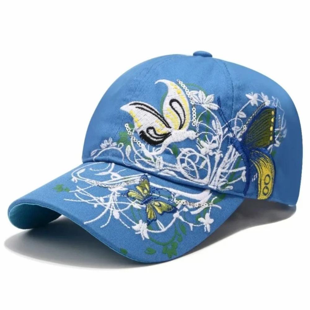 Atmungsaktive Blumen Schmetterling Stickerei Hut Verstellbar Damen Baseballkappe Sonnenhut Outdoor Reisen