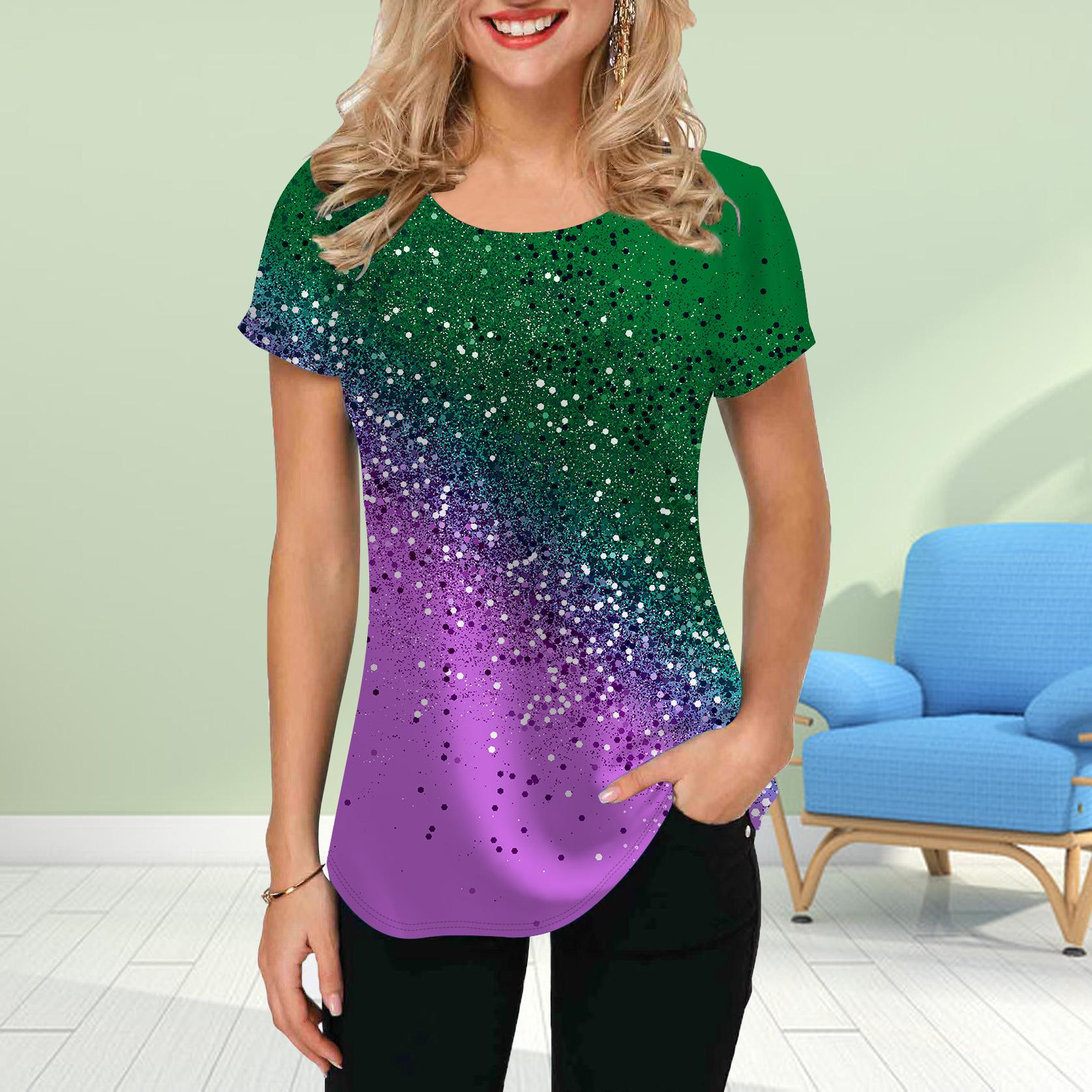 

Модная женская футболка с синим градиентным принтом, забавная повседневная футболка с круглым вырезом и короткими рукавами, летняя женская футболка 8XL зелёный