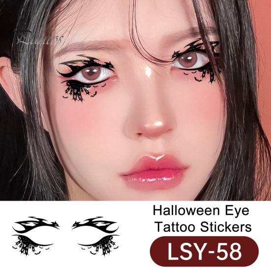 Cosmetic Transfers for Adults 2 Pairs Halloween Eye Tattoo Stickers, Waterproof Temporary Face Decals with Ghostly Decorations Pumpkin Bat Spider Web,