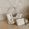 Vintage Woven 2in1 Large Capacity Tote Bag Solid Color Versatile Casual Shoulder Bag Simple Commuter Handbag With Inner Bag