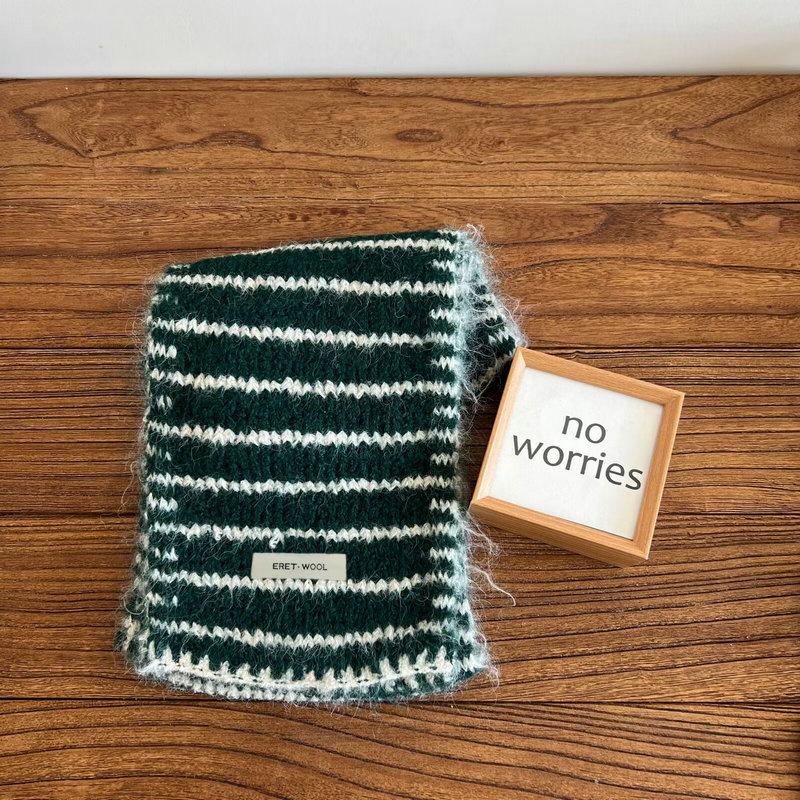 Korean version of striped two-color scarf for women's winter new versatile warmth including double-sided knitted wool scarf for students