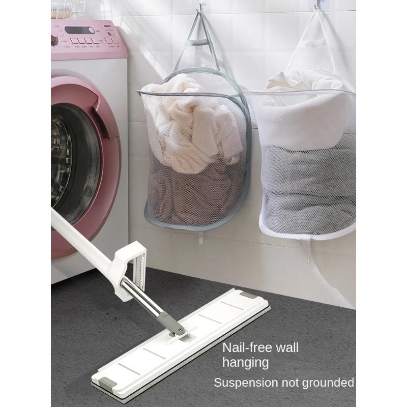 Foldable Storage Laundry Basket Organizer Dirty Clothes Mesh Bag Household Wall-mounted Bathroom Clothes Hanging Baskets Bucket