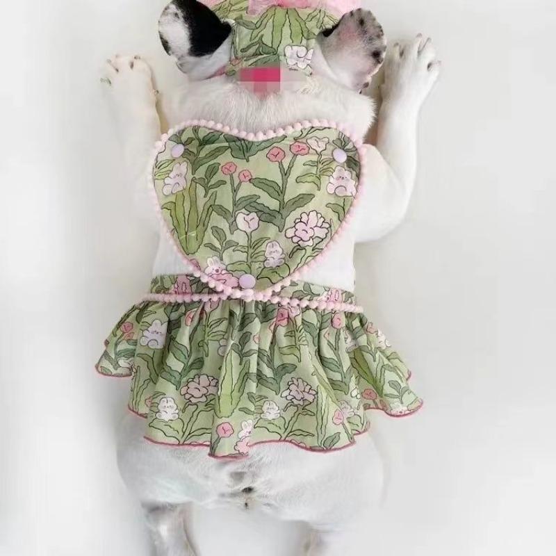 

Dog autumn thin dress, French fight skirt, bear teddy bully suspender floral skirt, pet strap skirt 3XL bust 70 back length 45 about 17kg