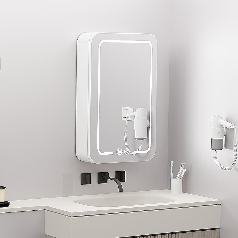 Arc-shaped mirror cabinet, small apartment bathroom, toilet washbasin, white waterproof storage, wall-mounted