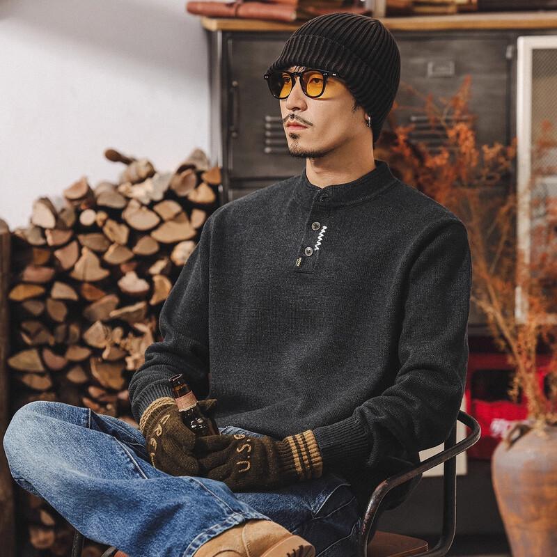 Men's Retro Henley Thick Knit Sweater