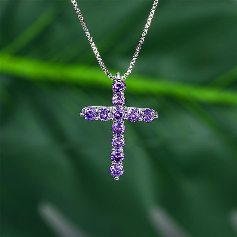 Collana Ciondolo Lusso Donna Cristallo Blu Viola Charm Catena Colore Argento Pietra Zircone Matrimonio Per Donne