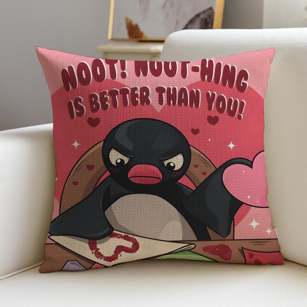 Cute PPinguS Cushion Cover Breathable and skinfriendly linen pillowcase square removable and washable cushion