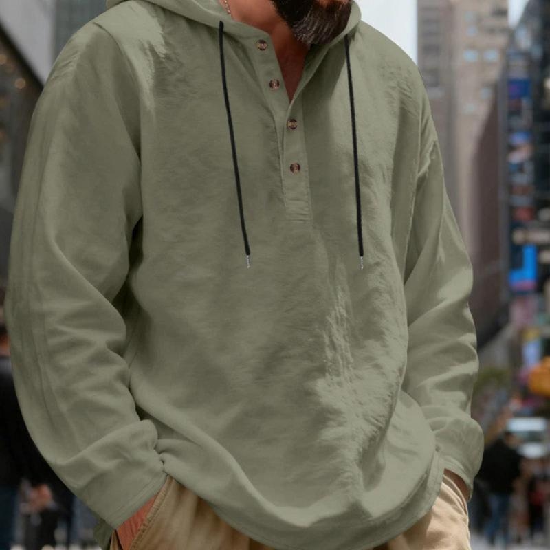 Spring and Autumn New Loose Linen Men's Breathable Hooded Long-sleeved Beach Casual Hoodie