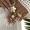 Exaggerated Gold Color Geometric Rings Set For Women Rhinestone Flower Heart Trendy Imitation Pearl Steam Punk Personality Gifts