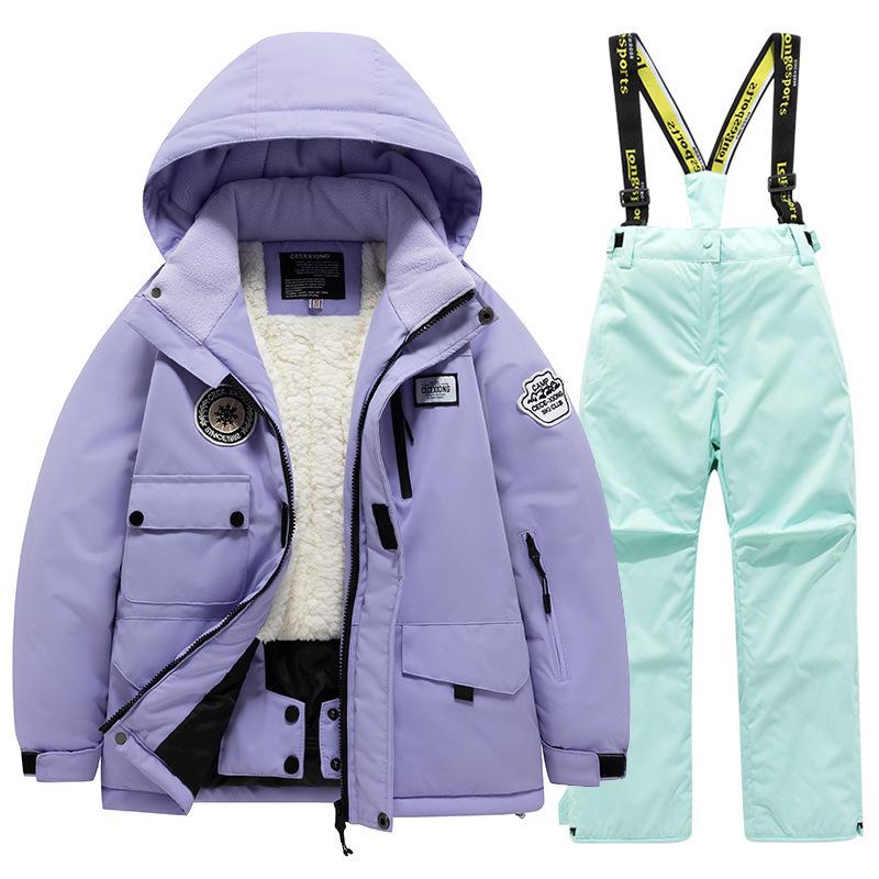 Children's Winter Ski Suit: Thick Fleece, Waterproof, Windproof, for Boys & Girls, Medium & Large Sizes