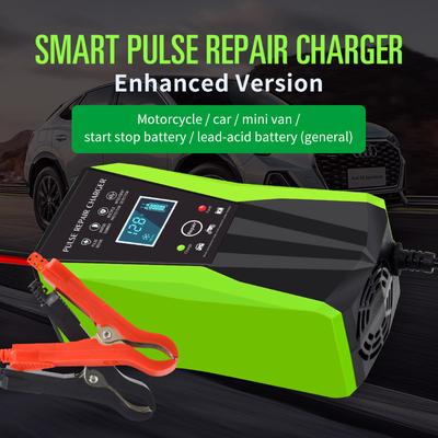 12V 10A Car Battery Charger Auto Smart Battery Charger with LCD Touch Screen Display Pulse Repair Chargers Wet Dry Lead Acid