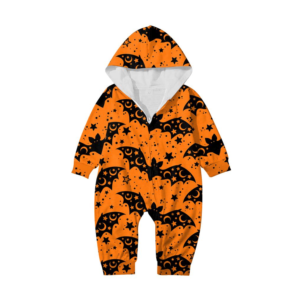 Halloween Printed Family Matching Hooded Long Sleeved Zippered Hooded Jumpsuit Set