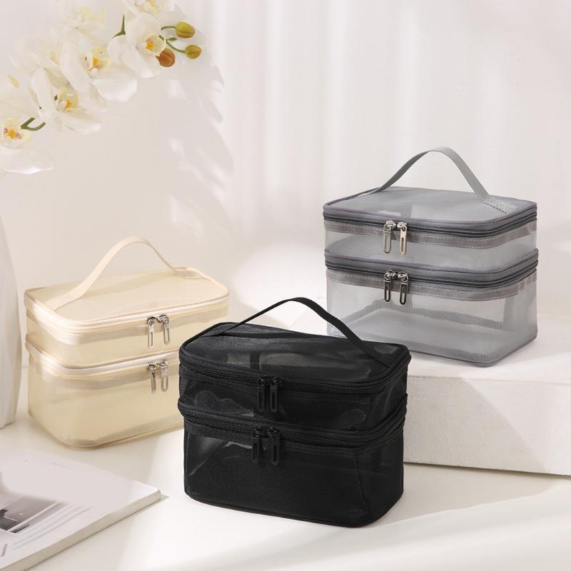 Cosmetic Bag Nylon Makeup Bag Single/Double Layer Cosmetic Bag Large Capacity Toiletry Storage Bag for Travel Portable