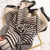 Classic Black White Striped Scarf Elegant Thin Breathable Silky Shawl Spring Summer Sunscreen Soft Beach Towel