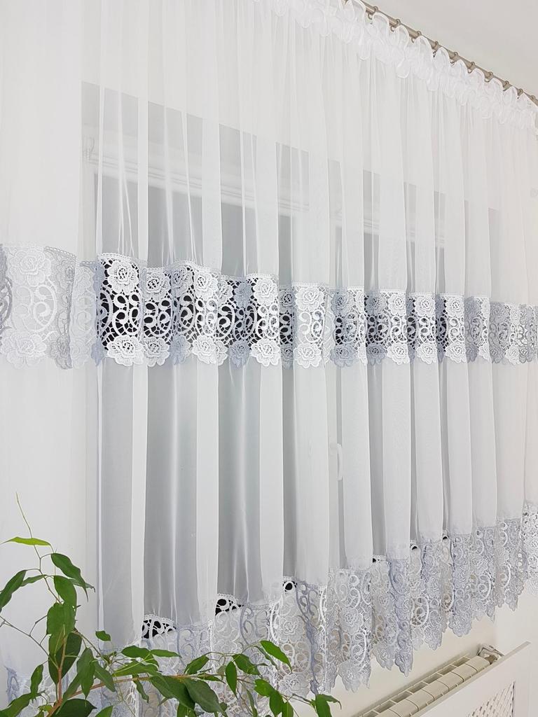 Ready-made Curtain 400x180 Cm with Voile and Wide Guipure Lace