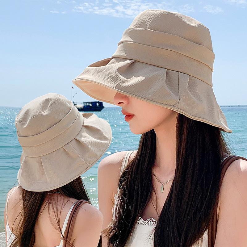 Fashion Solid Color Bucket Hat for Women Summer Wide Brim Sunshade Ruffle Brim UV Protection Basin Cap Girls Outdoor Hat