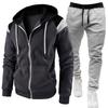 2026 Men's Color Block Contrast Fashion Hoodie Two-Piece Set with Zipper for Autumn and Winter