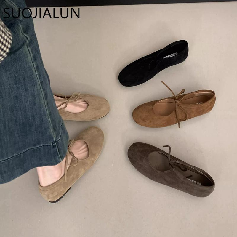Fashion SUOJIALUN 2025 New Brand Women Flat Shoes Fashion Round Toe Shallow Lace Up Mary Jane Shoes Soft Flat Heel Dress Boat Shoes