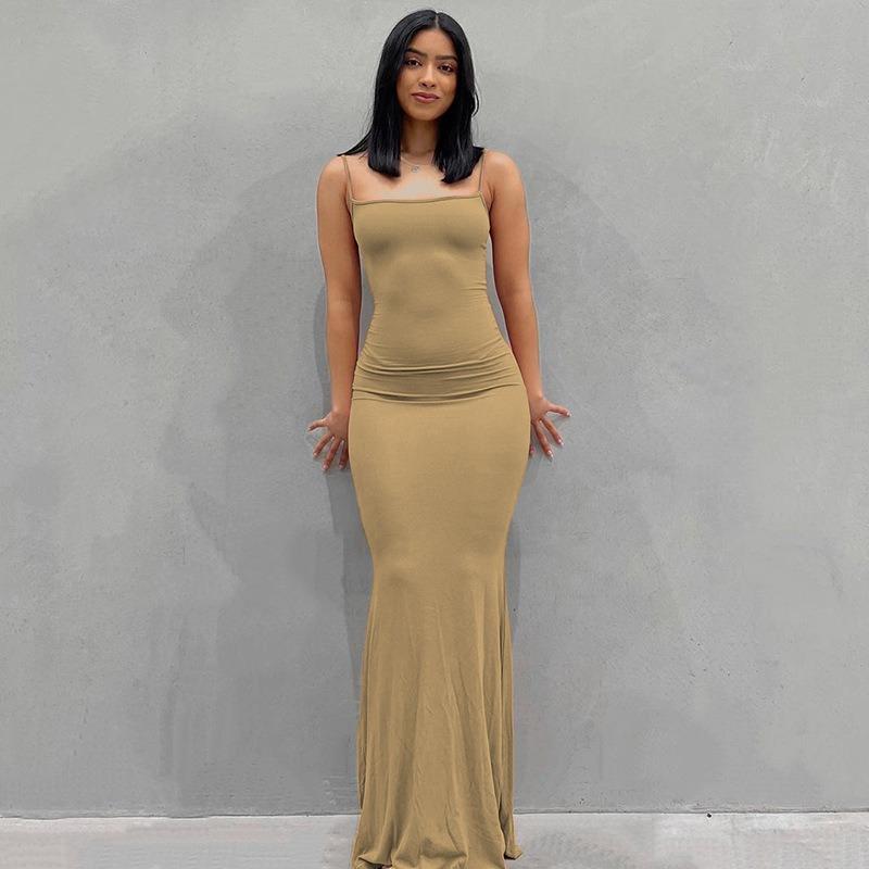 

Women s Fishtail Skirt Solid Color Sexy Slim Peach Hip Suspender Summer Dress Party Dress L жовтий