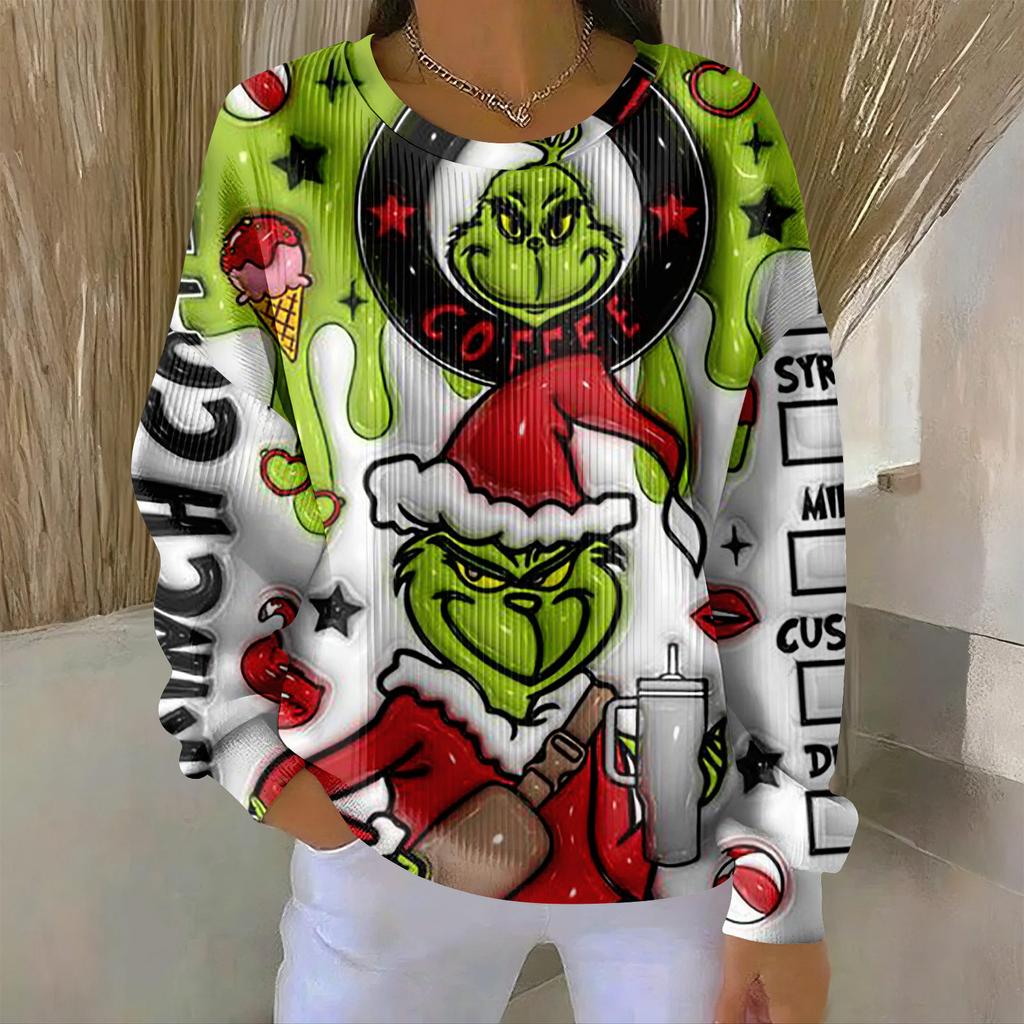 Women's Loose Comfortable Casual And Fashionable Round Neck Pattern Long Sleeved Sweatshirt