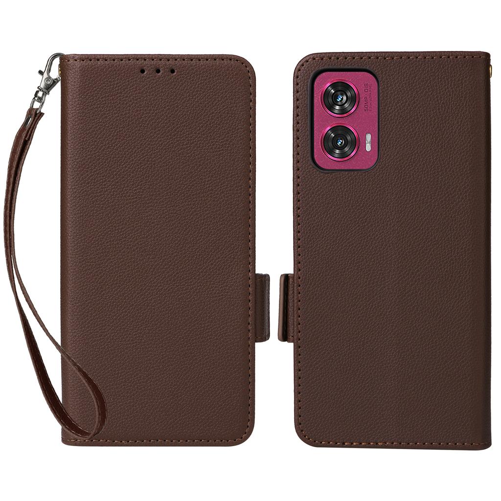 For Motorola Edge 50 Fusion 5G Case with Wrist Strap Litchi Texture PU Leather Wallet Phone Cover