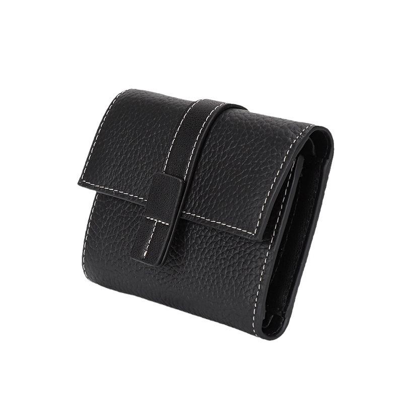 Portafoglio Corto da Donna Porta Carte Colore a Contrasto Pelle di Mucca Strato Superiore Multifunzione Clip da Mano Vera Pelle