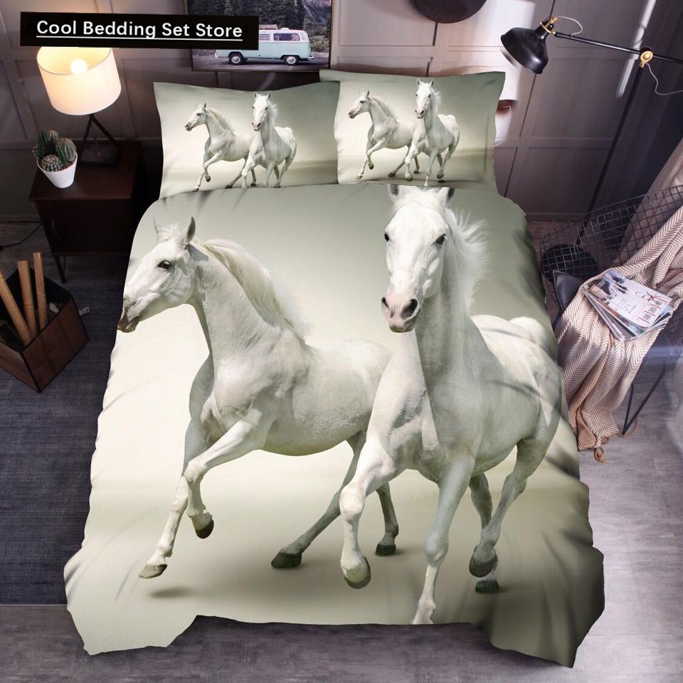 3D Horse Printing Duvet Cover Animal Bedding Set Twin Full Double Queen King Size for Kids Men Black Soft Quilt Cover Pillowcase