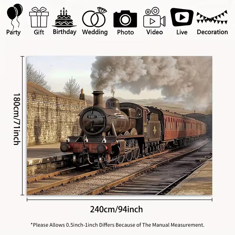 2D Nostalgic Steam Engine Backdrop Vintage Train Station Studio Photography Background