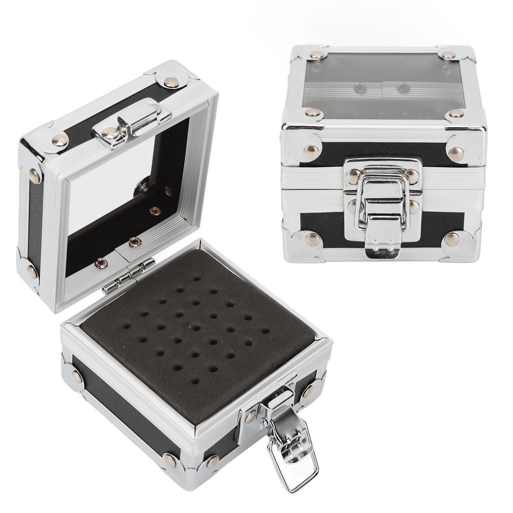 Nail Drill Bits Storage Box 25 Holes Transparent Clamshell Lock Design Dustproof Nail Drill Bits Desktop Container