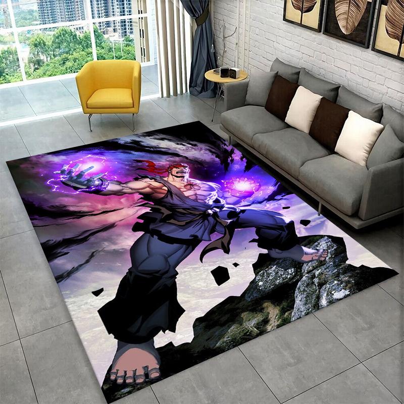 Retro Street Fighter Games Cartoon Carpet Rug for Bedroom Living Room Sofa Playroom Doormat Home Decor,Kid Area Rug Non-slip