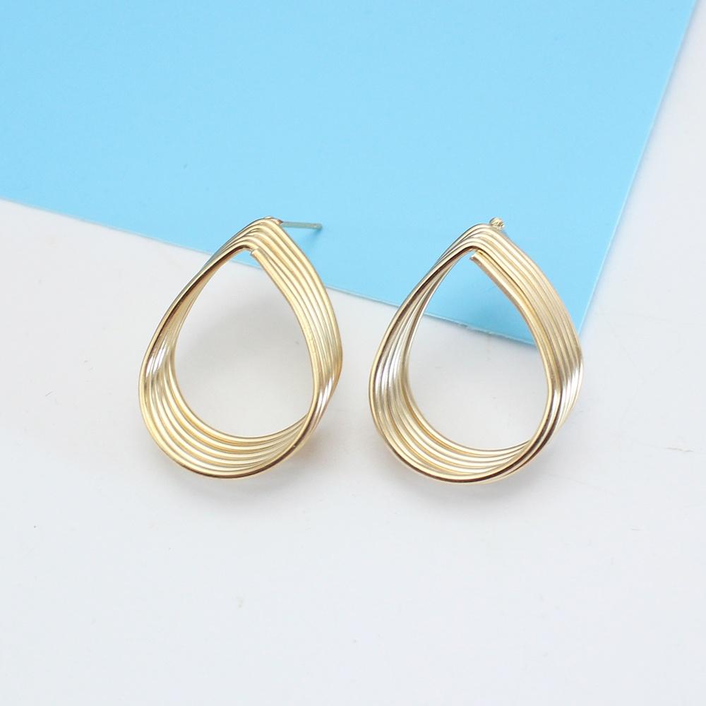 Big Water Droplet Multilayer Metal Hollow Geometry Stud Earring for Women Temperament Gold Color Line Coil Zircon Girl Gift