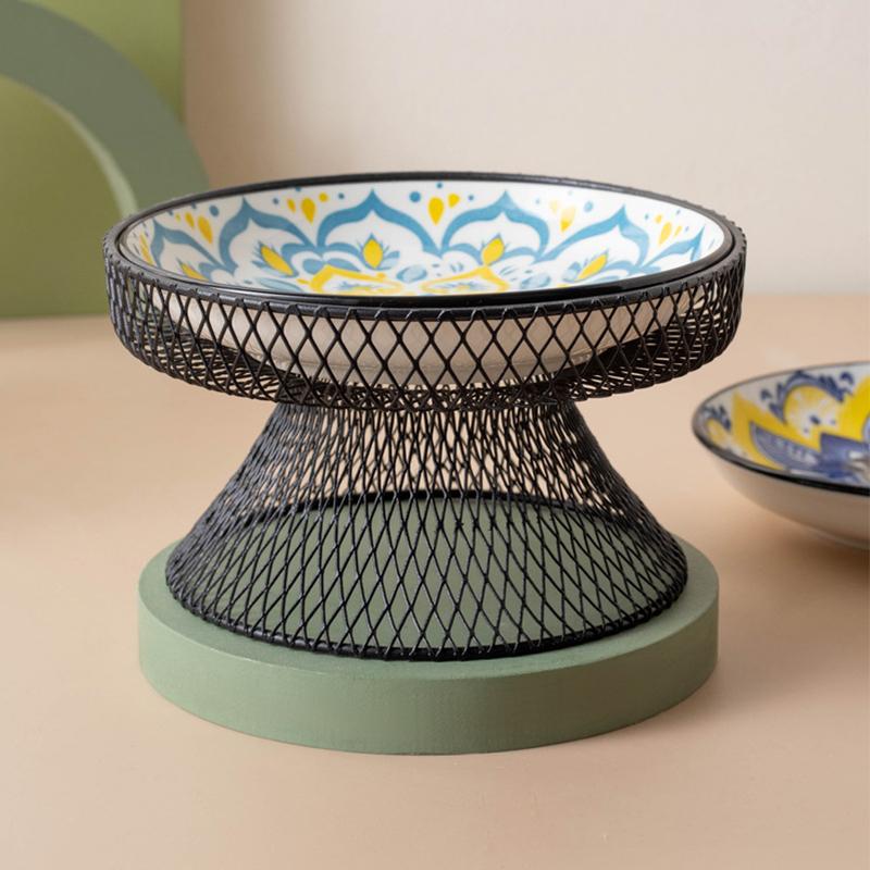 Ceramics Cat Bowl With Bohemia Design Cat Food Bowl Water Plate Snack Dish Large Caliber Anti-Tip With Stand For Neck Protection