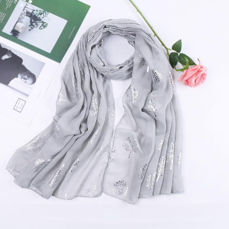 Glitter Silver Tree Scarf Women Luxury TR Cotton Shimmer Hijab Large Size Shiny Shawl Scarves Muslim Hijab Islamic Headscarf