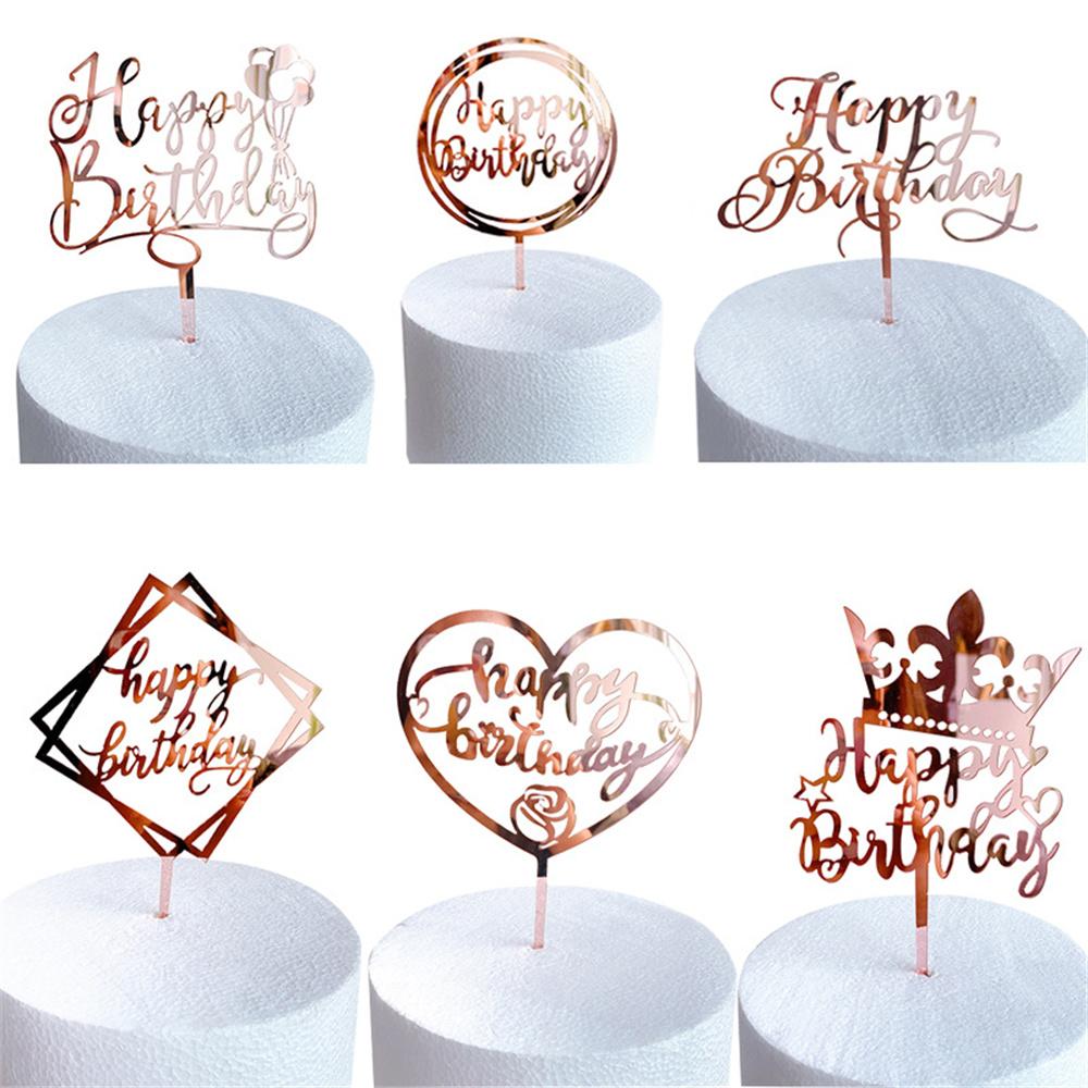 Happy Birthday Cake Topper Cake Acrylic Rose Gold Topper Birthday Party Decoration