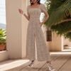 Women's Square Neck Puff Sleeve Wide Leg Printed Jumpsuit