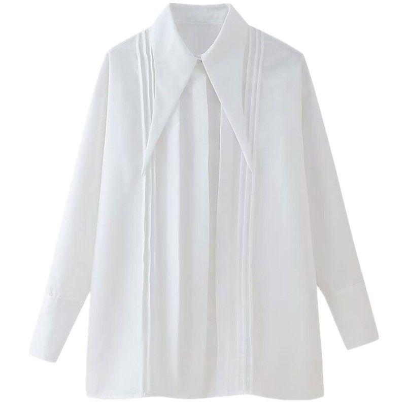 

Fashion Style 2024 Spring/Summer New Arrival Women s Clothing Solid Color Loose-Fitting Versatile Pointed Collar Loose Design Long Sleeves Shirt White L