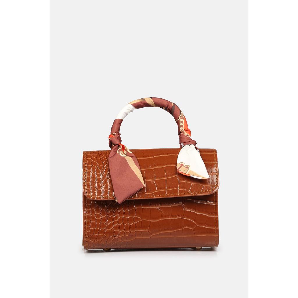 Zlatá řetízková dámská taška přes rameno se šátkem