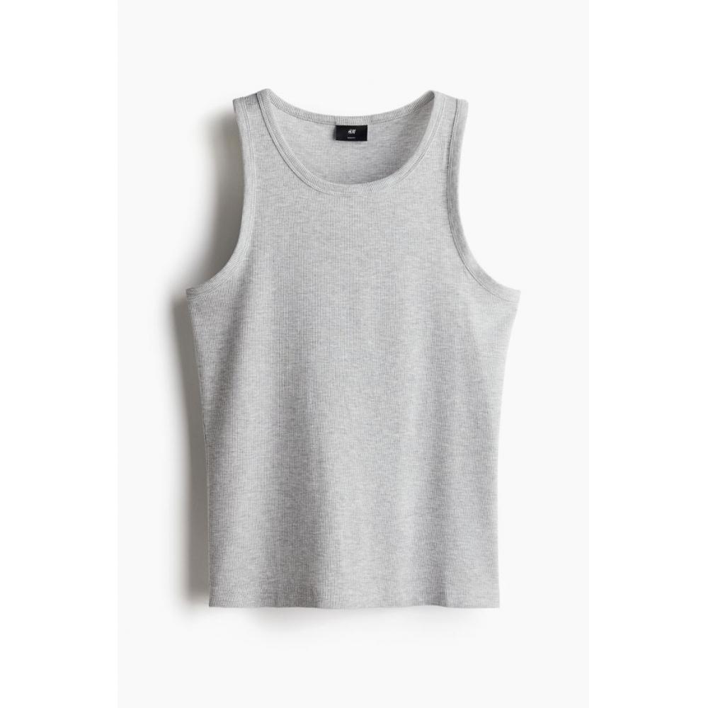 H M sliM Fit Ribbed Sleeveless Top Grey Melange
