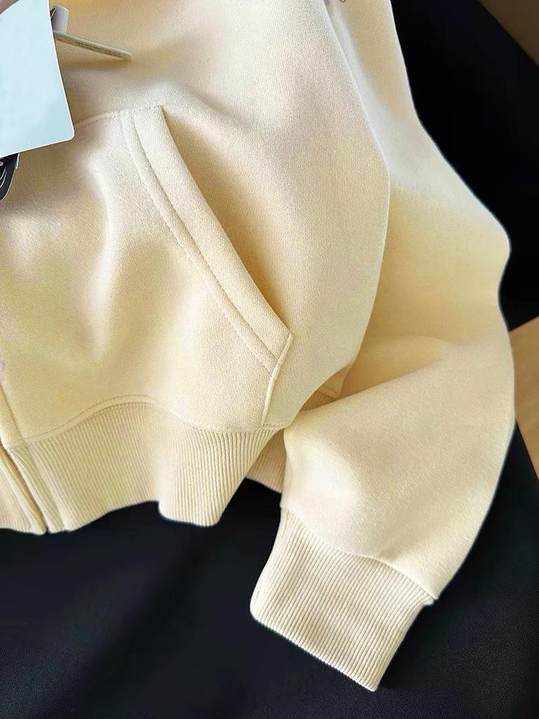 Korean Style Women's Hooded White Sweater Jacket with Zipper Cardigan