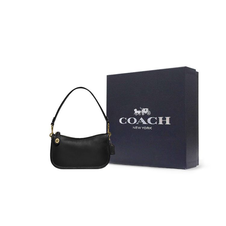 Coach Swinger 20 Solid Color Zipper Closure Leather Mahjong Bag Shoulder Tote Bag Small Women Bags Black C2643-B4BK