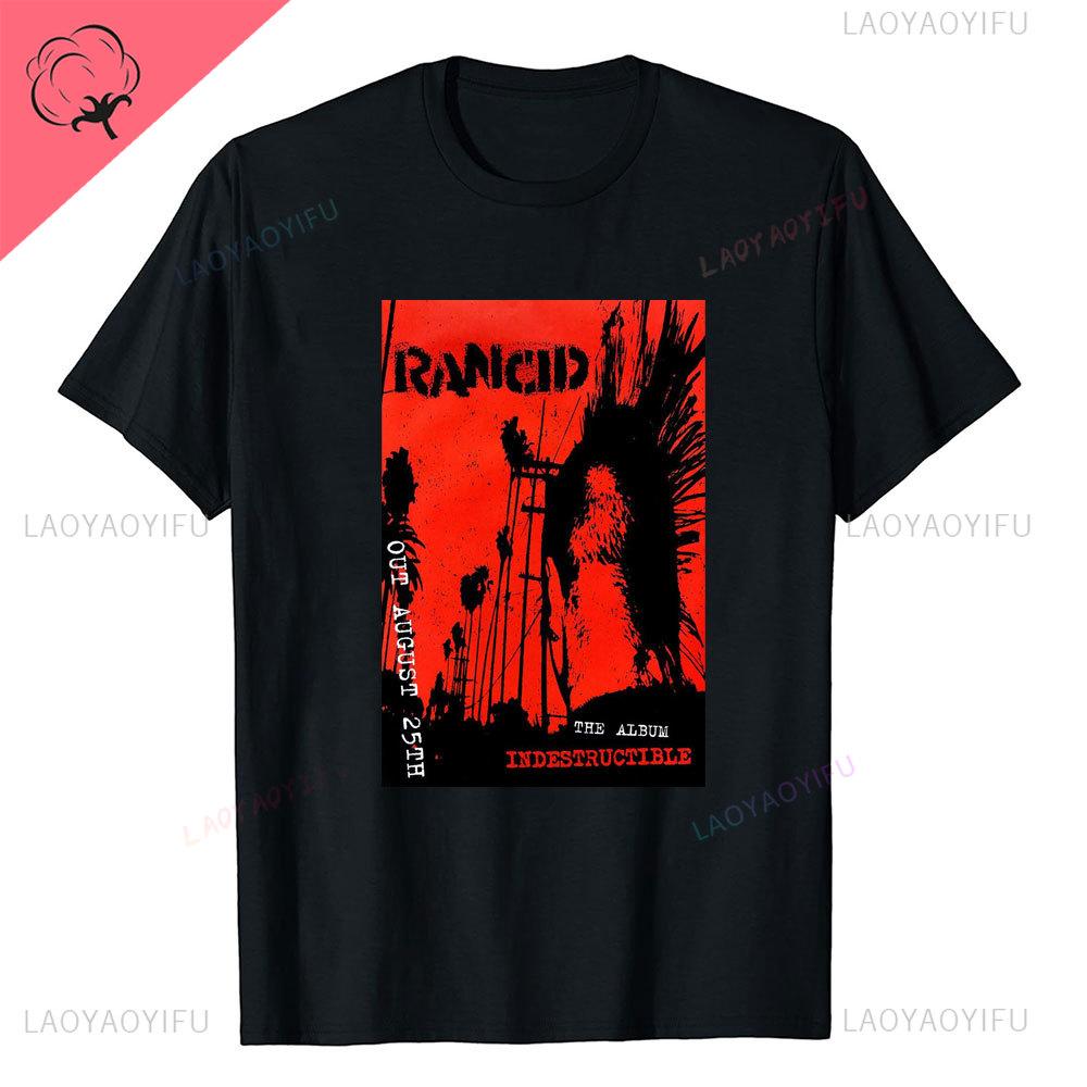 Rancid Band Short Sleeved Tshirt for Mens Summer American High Street Print Cool Pure Half Sleeves Trendy Printed Tshirt Top
