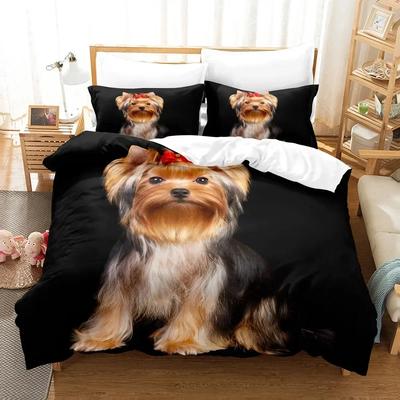 Niedliches Hundebettwäscheset, Einzel-, Zwillings-, Voll-, Queen- und King-Size-Bett, Haustier-Hundebettset, Bettbezug-Set für Erwachsene und Kinder, 3D-Druck 030