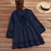 New Cotton Linen Patchwork Lace 3/4 Sleeve Loose Fit Women's Top