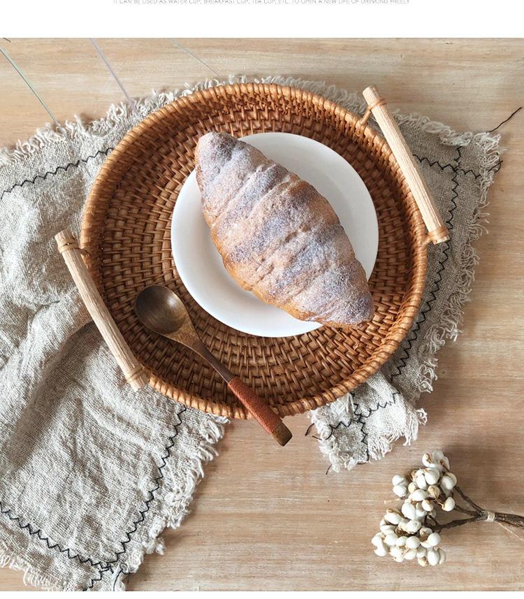 Vietnamese Rattan Handwoven Multi-Functional Storage Basket with Handles and Round Tray Design